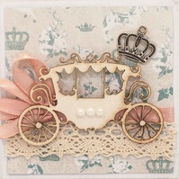Т037 Открытка ручной работы 8х8 см (Букетная) - Карета