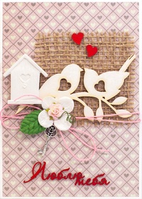 М279 Открытка ручной работы 10х15 см - Влюбленные голубки