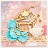 Т069 Открытка ручной работы 8х8 см (Букетная) - Чаепитие