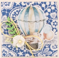 Т081 Открытка ручной работы 8х8 см (Букетная) - Зайка на шаре