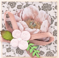 Т087 Открытка ручной работы 8х8 см (Букетная) - Пионы