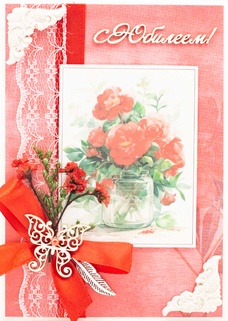 М438 Открытка ручной работы 10х15 см - Красный бархат