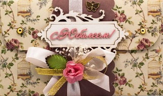 К466 Подарочный конверт ручной работы - Розовый сад