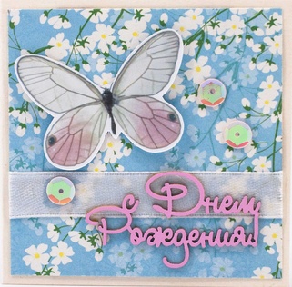 Т080 Открытка ручной работы 8х8 см (Букетная) - Сады сакуры