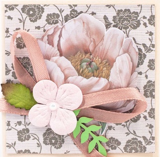 Т087 Открытка ручной работы 8х8 см (Букетная) - Пионы